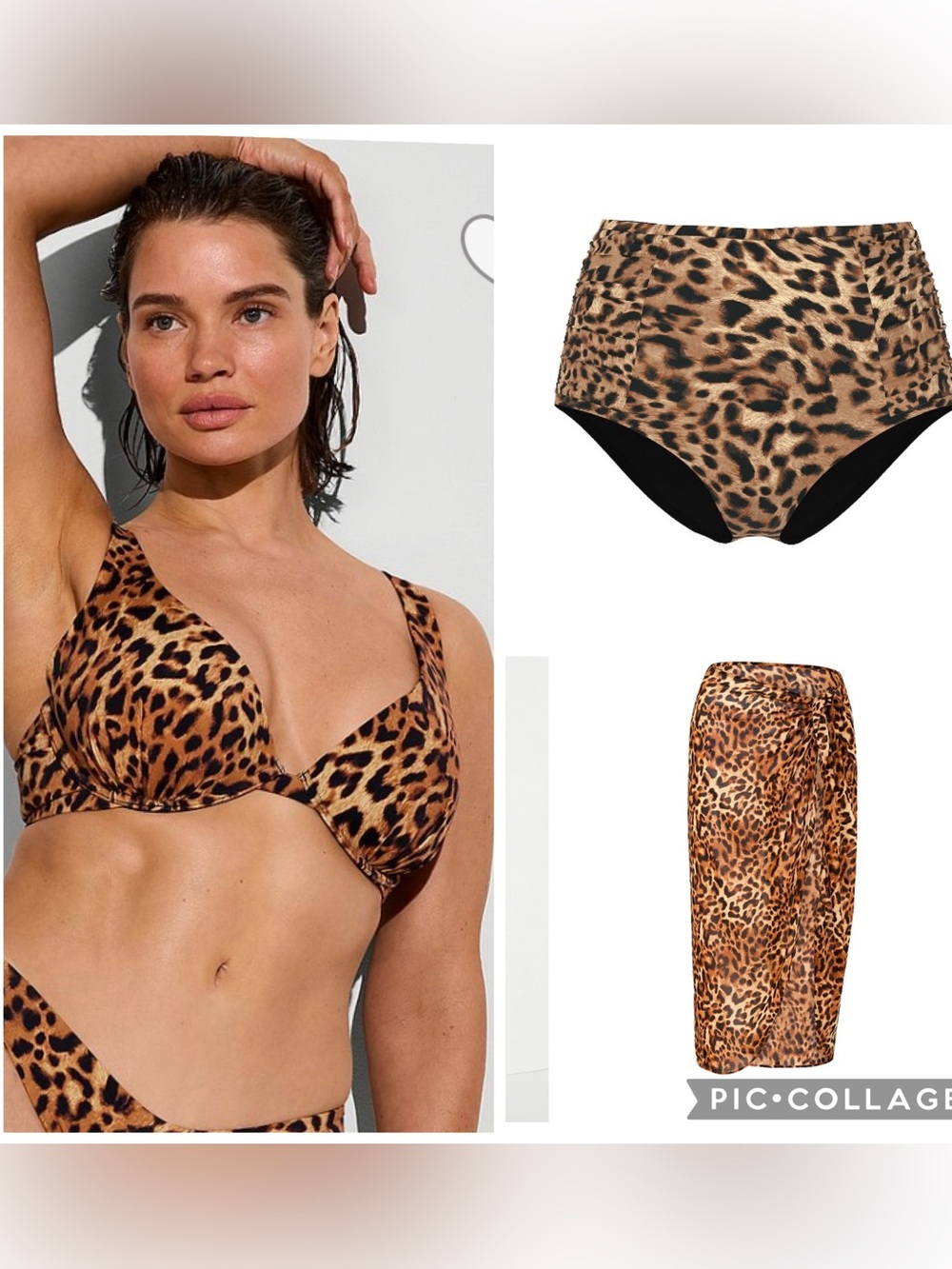 NWT Victoria's Secret Leopard Print Plunge Bikini Top, bottoms, & Sarong